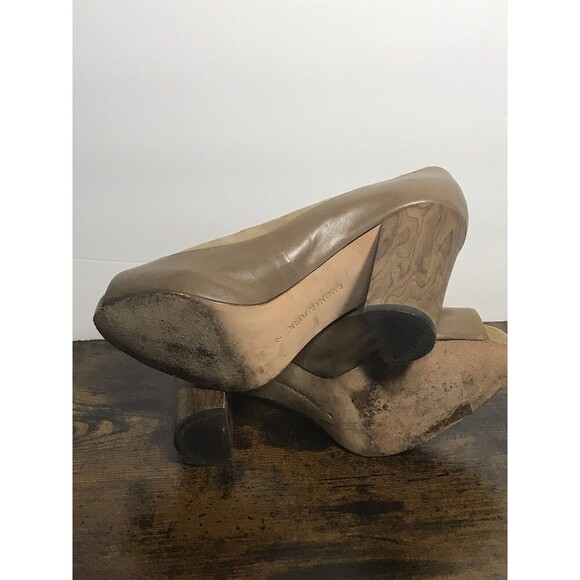 Banana Republic Heels Womens 7 Brown Taupe Leather Suede Open Toe Pump Office - Picture 9 of 10
